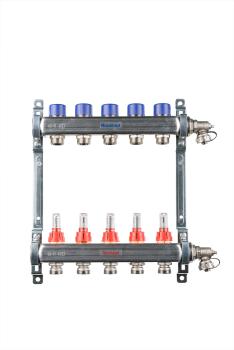Edelstahl Heizkreisverteiler für FBH - 5 Heizkreise (Länge: 344 mm)