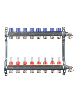 Edelstahl Heizkreisverteiler für FBH - 8 Heizkreise (Länge: 496 mm)