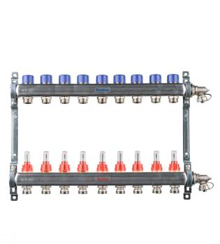 Edelstahl Heizkreisverteiler für FBH - 9 Heizkreise (Länge: 543 mm)
