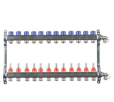 Edelstahl Heizkreisverteiler für FBH - 12 Heizkreise (Länge: 693 mm)