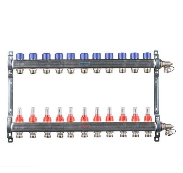 Edelstahl Heizkreisverteiler für FBH - 11 Heizkreise (Länge: 650 mm)